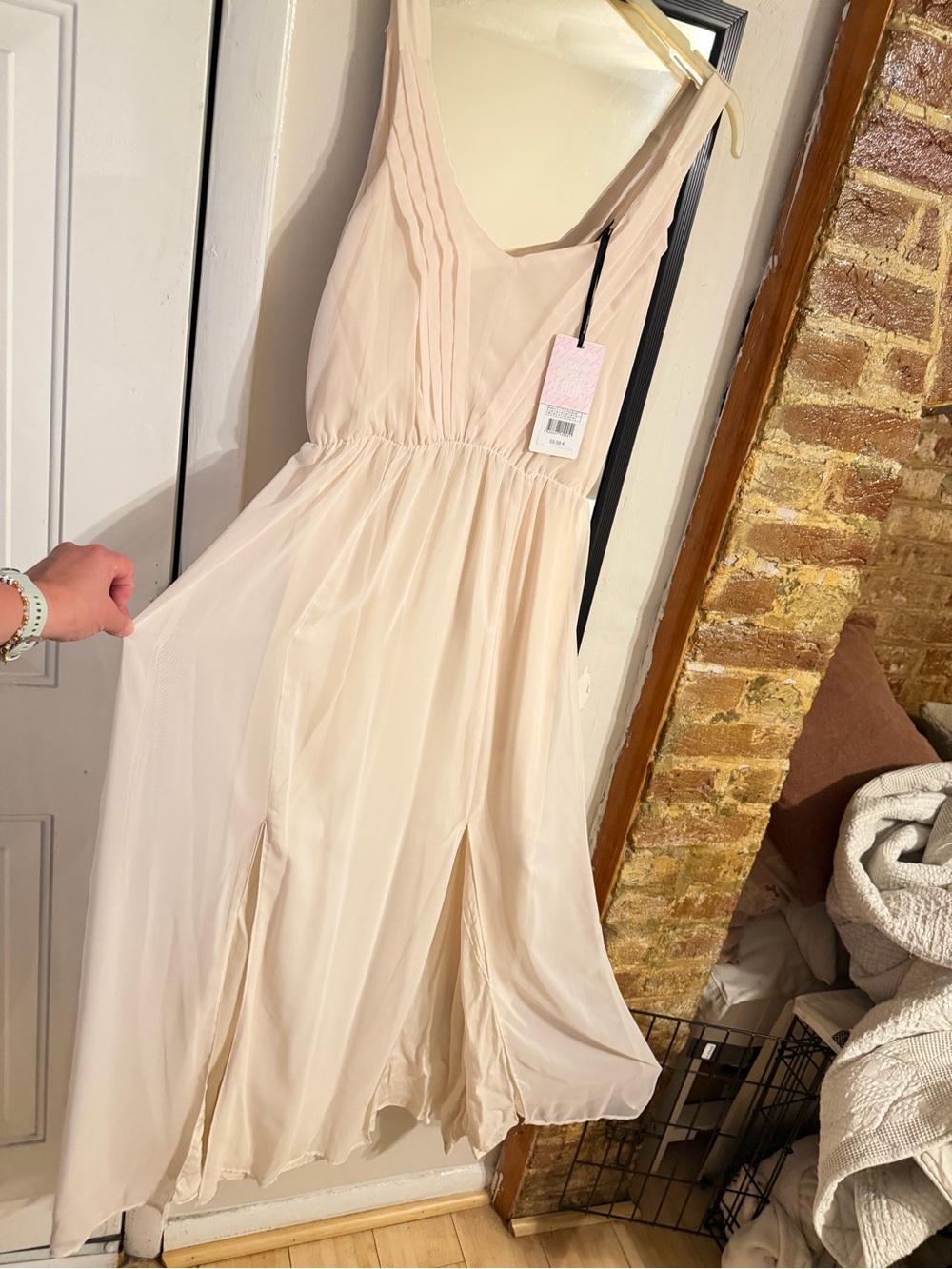 NAF NAF Nude Blush Pleated Maxi Dress NWT Size 40 / US 8-10 - Picture 4 of 11